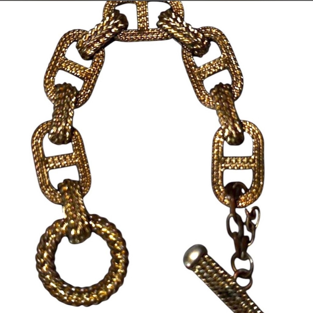 Vintage Gold Tone Textured Chain Toggle Clasp Bracelet 7”